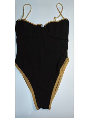 SAME Los Angeles One Piece Swimsuit L Faux Suede Underwire Black NWT